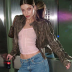 Retro Kaffee Kurzjännen PU Jacke